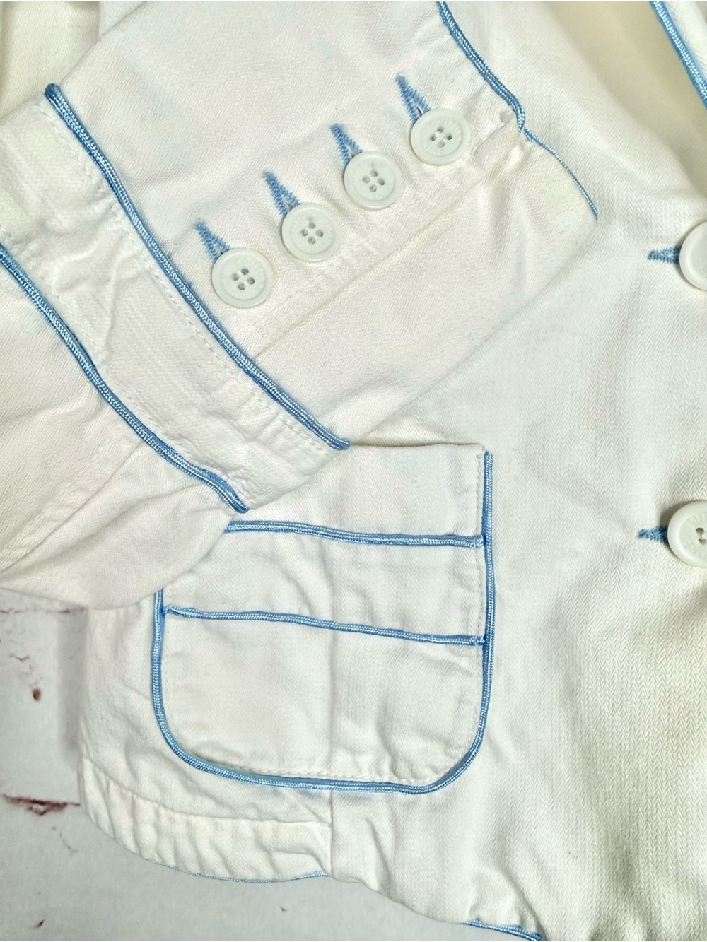Y2K VINTAGE JUICY COUTURE JEANS White Twill Blue Piping Blazer Jacket Size XL - Picture 8 of 15